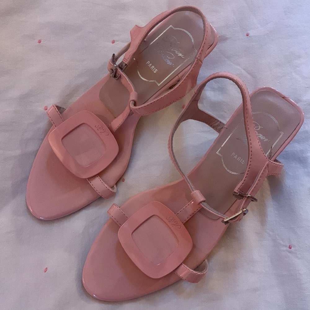 Roger Vivier Paris pink buckle kitten heel sandals, size 35